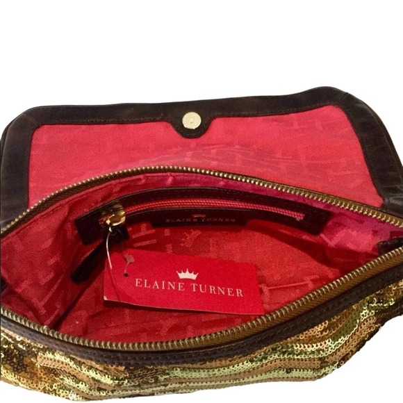 ELAINE TURNER Gold Sequin Evening Clutch Purse Wristlet Incl Mirror NWT - Picture 8 of 12